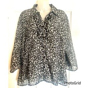 Fashion Bug Gray and Black Sheer Leopard-Print Top